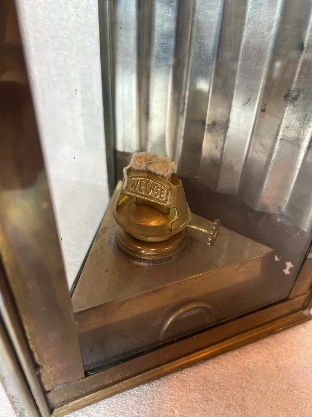 Vintage Brass Wedge Ships Lantern Made in Brittany